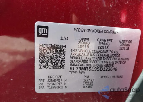 2025 Chevrolet Trailblazer Awd Lt from USA, damaged, VIN KL79MRSL9SB123646